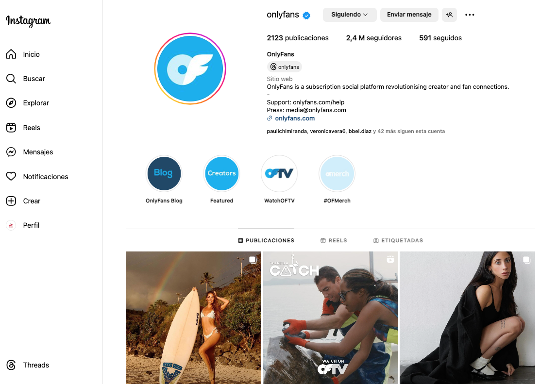 Promocionar onlyFans en Instagram